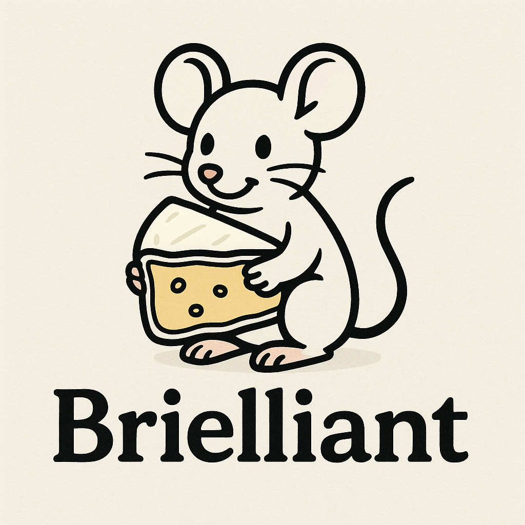 Brielliant mascot holding cheese